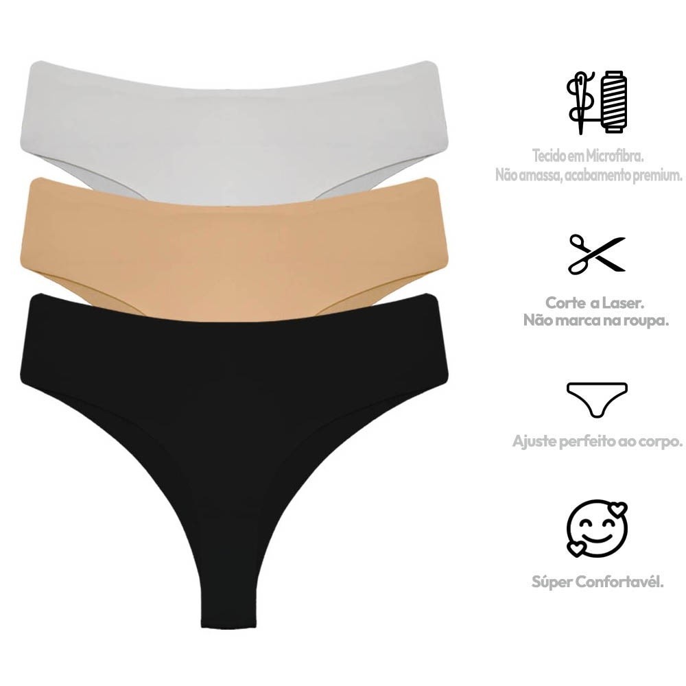 Kit Com 3 Calcinha Corte Laser Tanga Sortidas A43 em Oferta na Shopee
