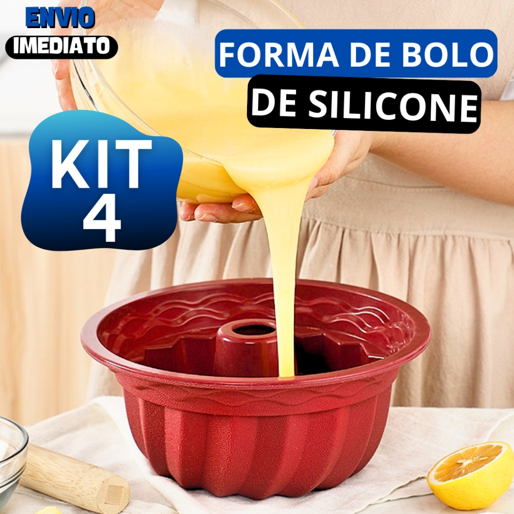Combo 4 Formas Para Bolo em Silicone Premium Para Assadeira Forno Air Fryer Cozinha Com Furo no Meio