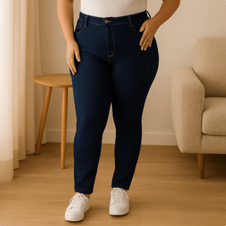 Calça Jeans Feminina Plus Size Cintura Alta Skinny Com Lycra Levanta Bumbum Tamanho Grande Stillger em Oferta na Shopee