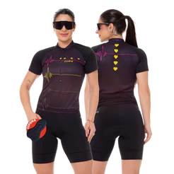 Conjunto de Ciclismo Feminino Camisa Batimentos e Bermuda Espuma Way
