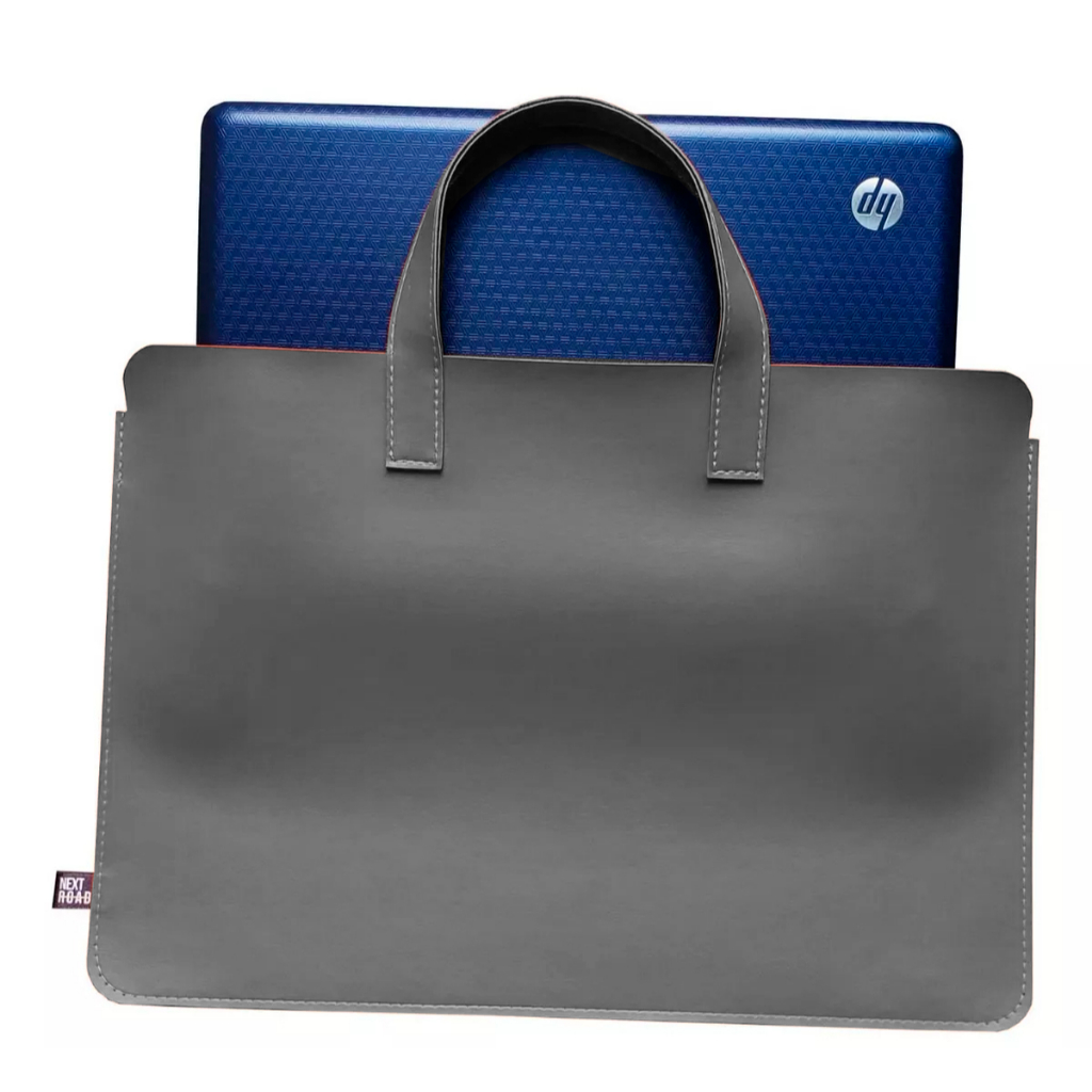 Sacola com Alça para Notebook Couro Sintético Cinza Claro