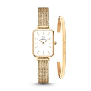 Relógio Feminino Quadrado Dourado Casual Elegante + Bracelete New Port em Oferta na Shopee