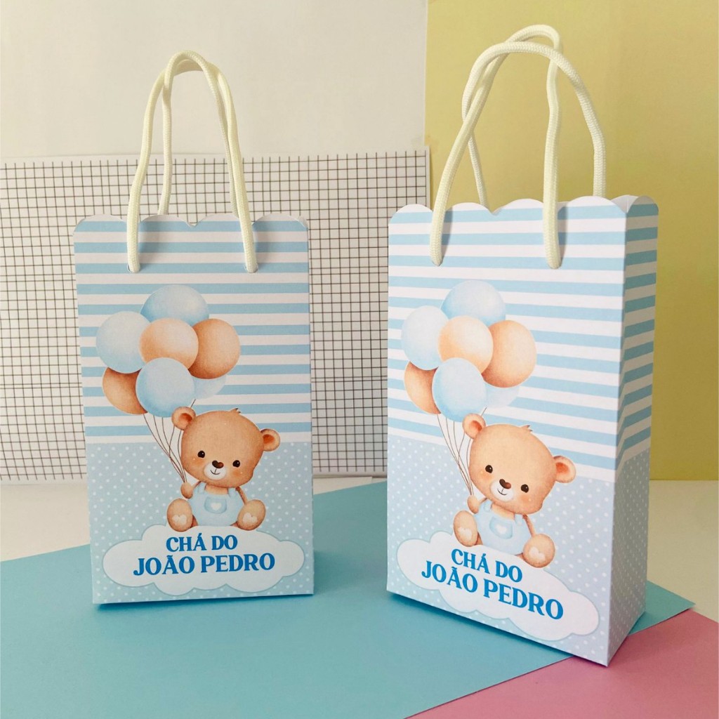 Sacolinha P CHÁ DE BEBÊ URSINHO AZUL| chá de fraldas| lembrancinha|caixinhas personalizadas