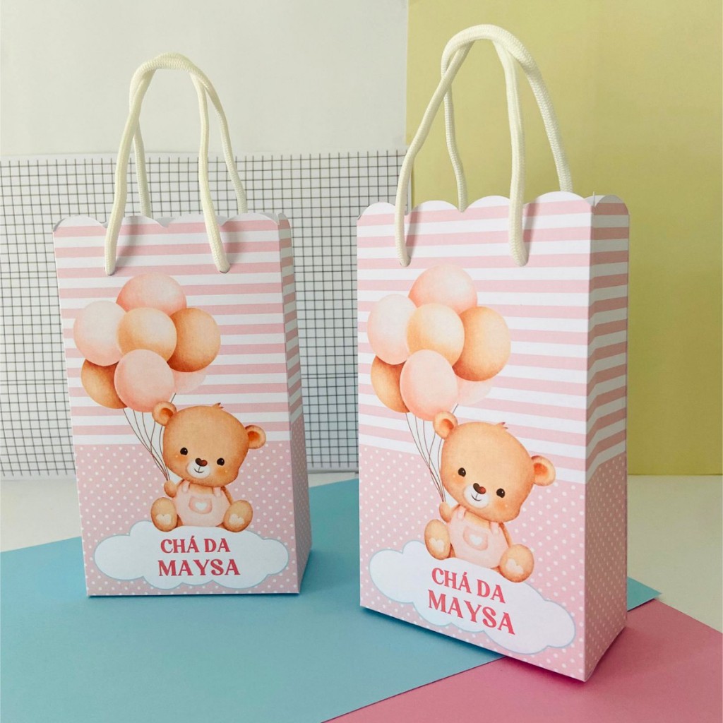 Sacolinha P CHÁ DE BEBÊ URSINHA ROSA| chá de fraldas| lembrancinha|caixinhas personalizadas
