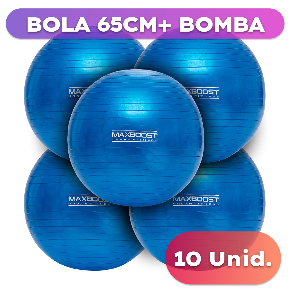 Kit 10 Bolas Ginastica Pilates Yoga Suíça 65cm + Bomba De Encher Maxboost Até 200kg