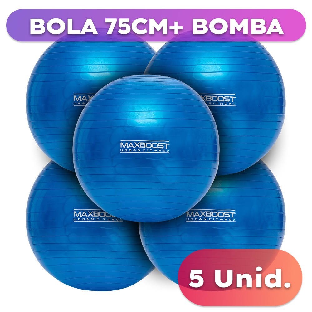 Kit 5 Bolas Ginastica Pilates Yoga Suíça 75cm Bomba Encher Maxboost Até 200kg