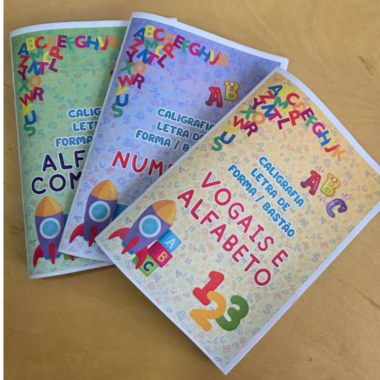 Kit 3 livros A5 Caligrafia Letra de Forma/Bastão Alfabetização Menina Menino Escola Escrever Alfabeto Vogais Frases em Oferta na Shopee