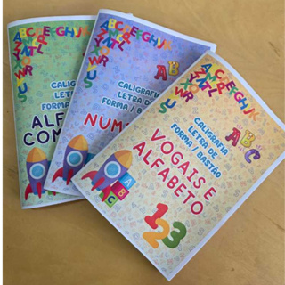 Kit 3 livros A5 Caligrafia Letra de Forma/Bastão Alfabetização Menina Menino Escola Escrever Alfabeto Vogais Frases em Oferta na Shopee