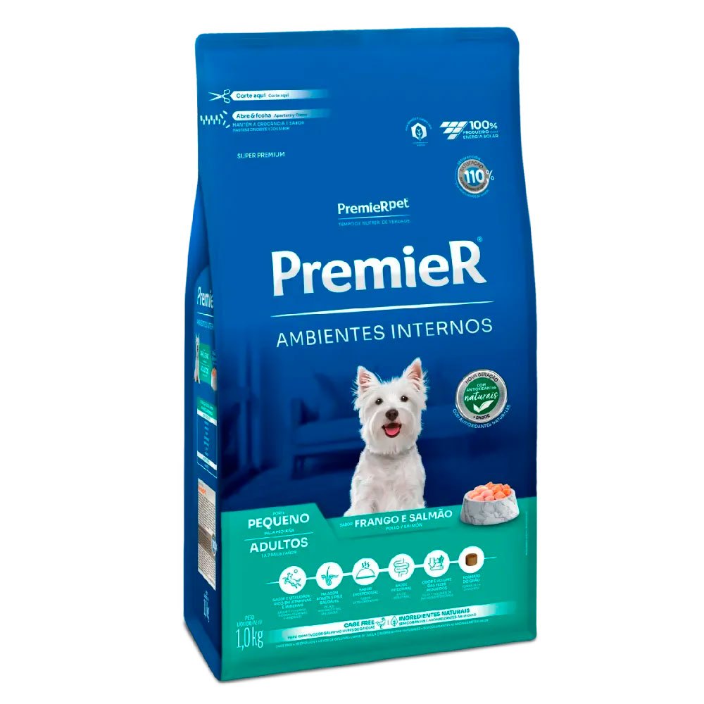 Ração Premier Ambientes Internos Cães Adultos Porte Pequeno Frango e Salmão 1kg em Oferta na Shopee