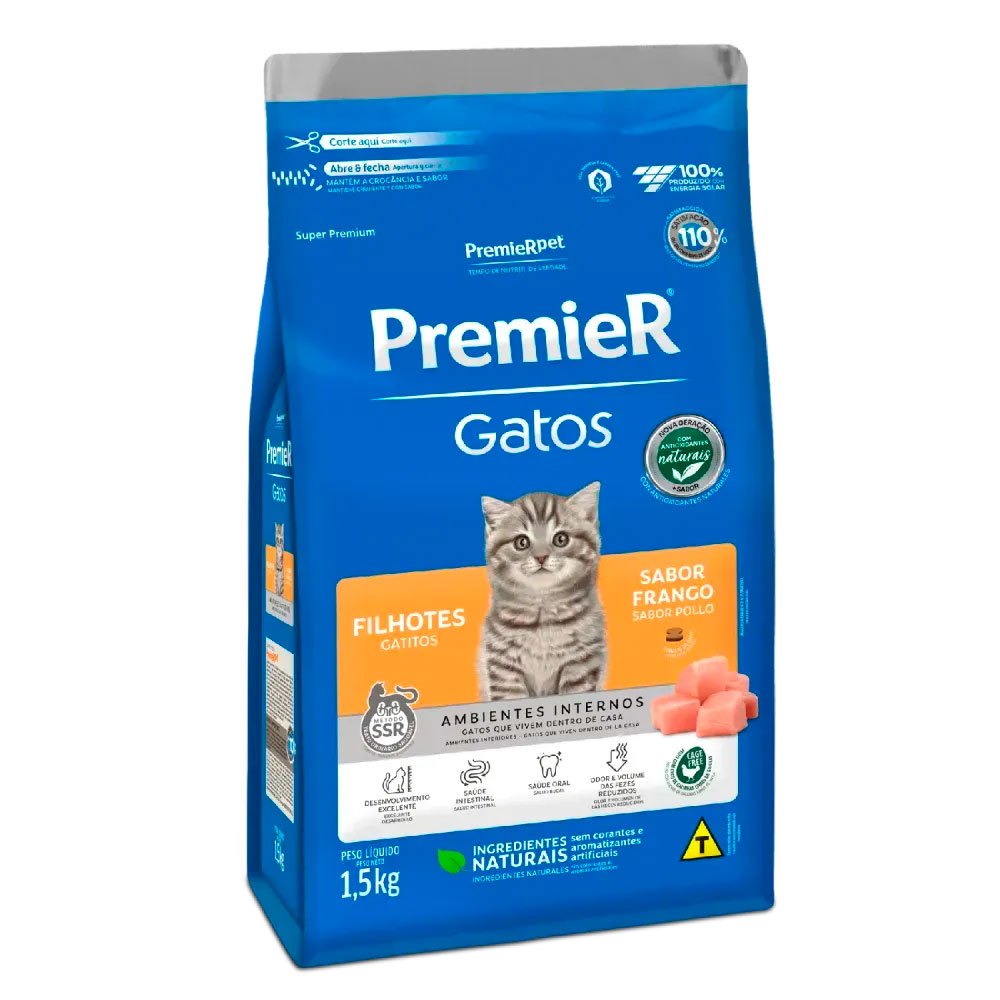 Ração Premier Ambientes Internos Gatos Filhotes Frango 1,5kg