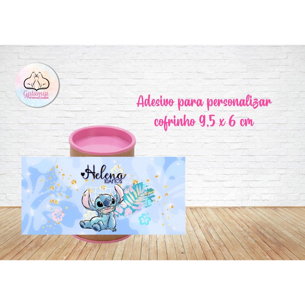 Rótulo Adesivo para personalizar cofrinho STITCH 6x9,5cm
