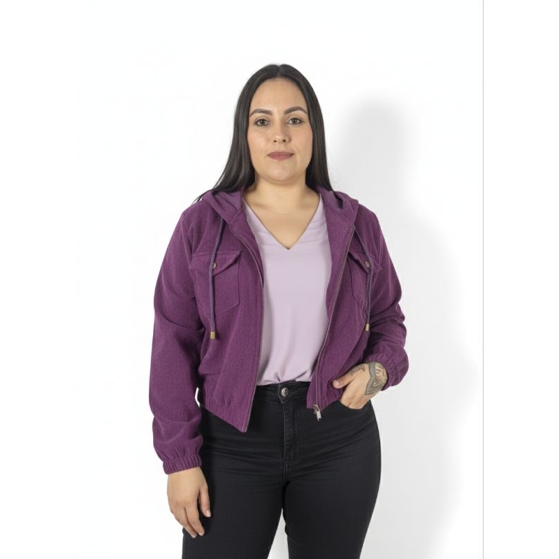 Jaqueta Feminina de Veludo Cotelê com Capuz – Casual, Confortável e Estilosa Bomber