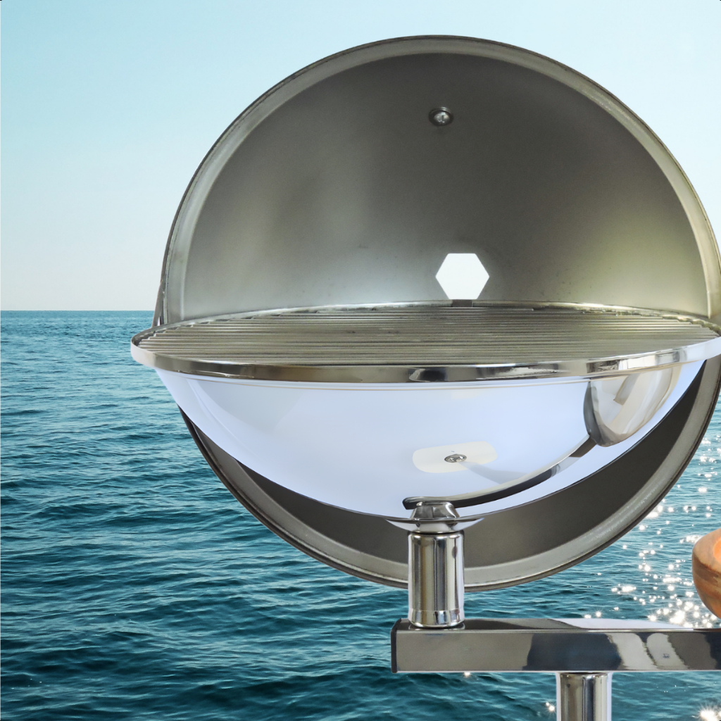 Churrasqueira Náutica Barco Inox Lanchas Bafo Carvão Barco Suporte Flange Com Tampa Basculante