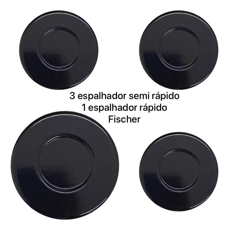 Kit 4 espalhador tampinhas fogão cooktop fischer 3 peças medias(semi-rapido) 1 peça grande (rapida)