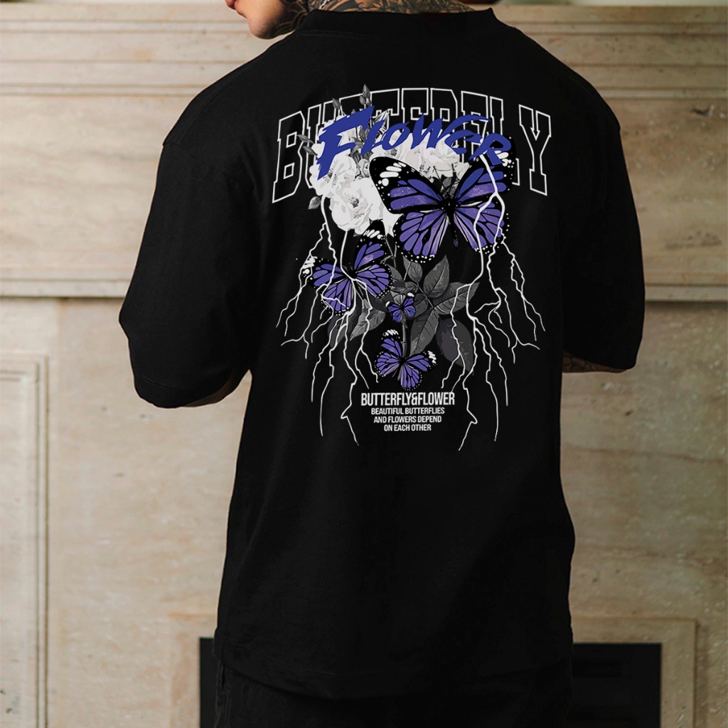Camiseta Oversized Streetwear Butterfly Flower Gotica Borboleta Estampada STW 155