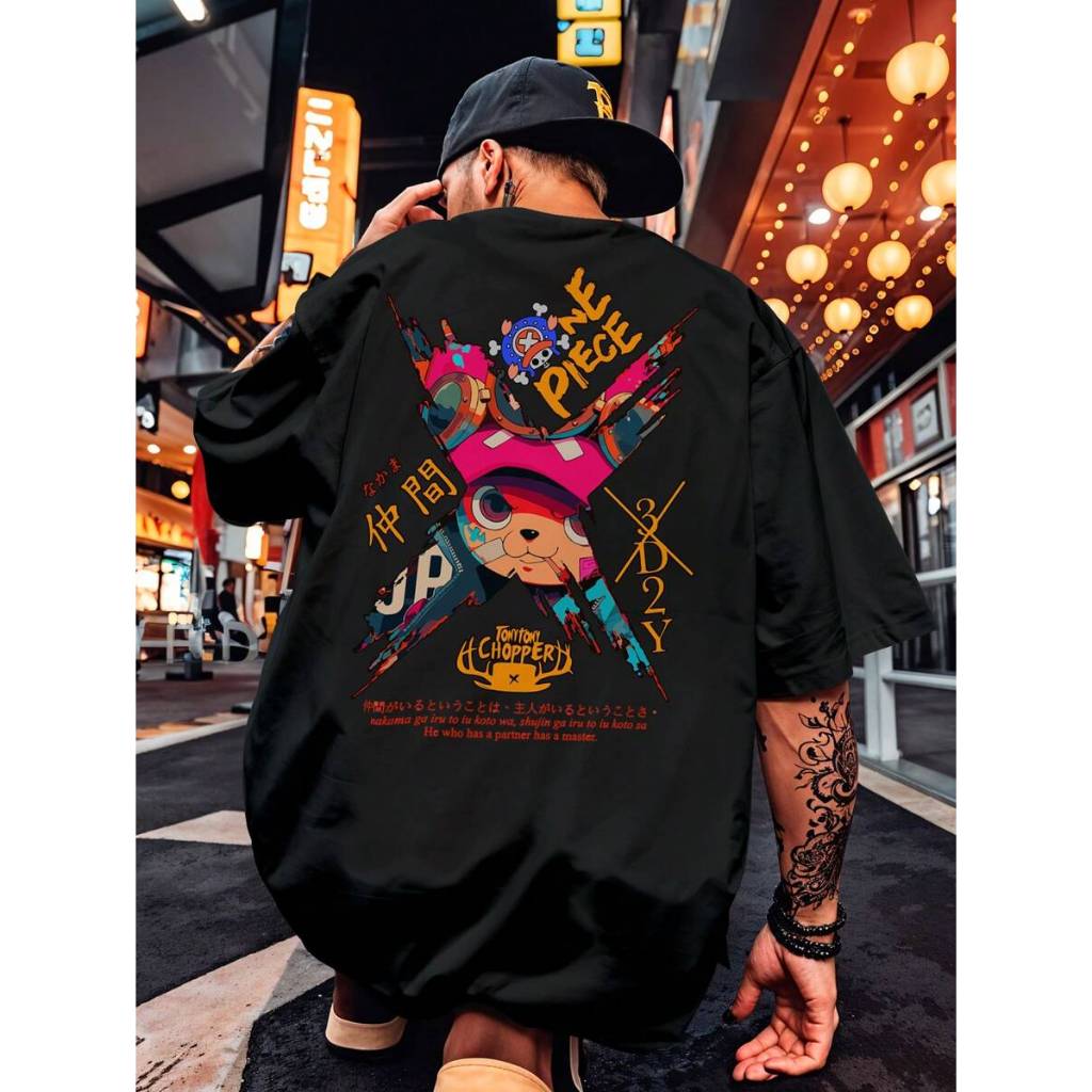 Camiseta Oversized Jovens Anime Tony Estampada 100% Algodão One Gola Redonda Piece