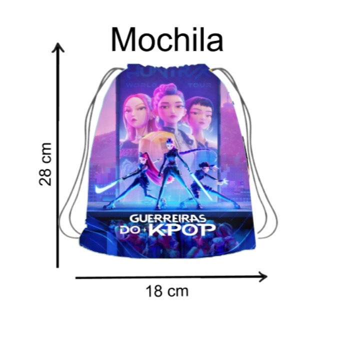 Kit Lembrancinha Mochila Saco GUERREIRAS DO K POP sem Personalização, para festas e aniversários