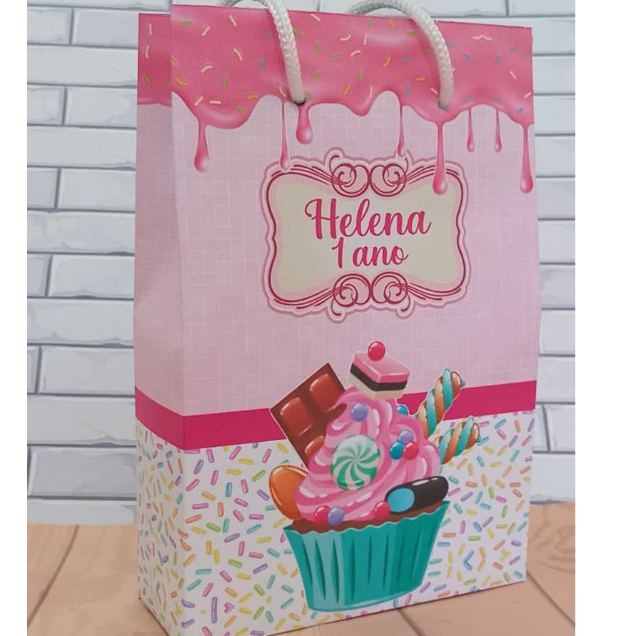 Sacolinha Surpresa Personalizada Lembrancinha Confeitaria Cupcake Doces PEGUE E MONTE