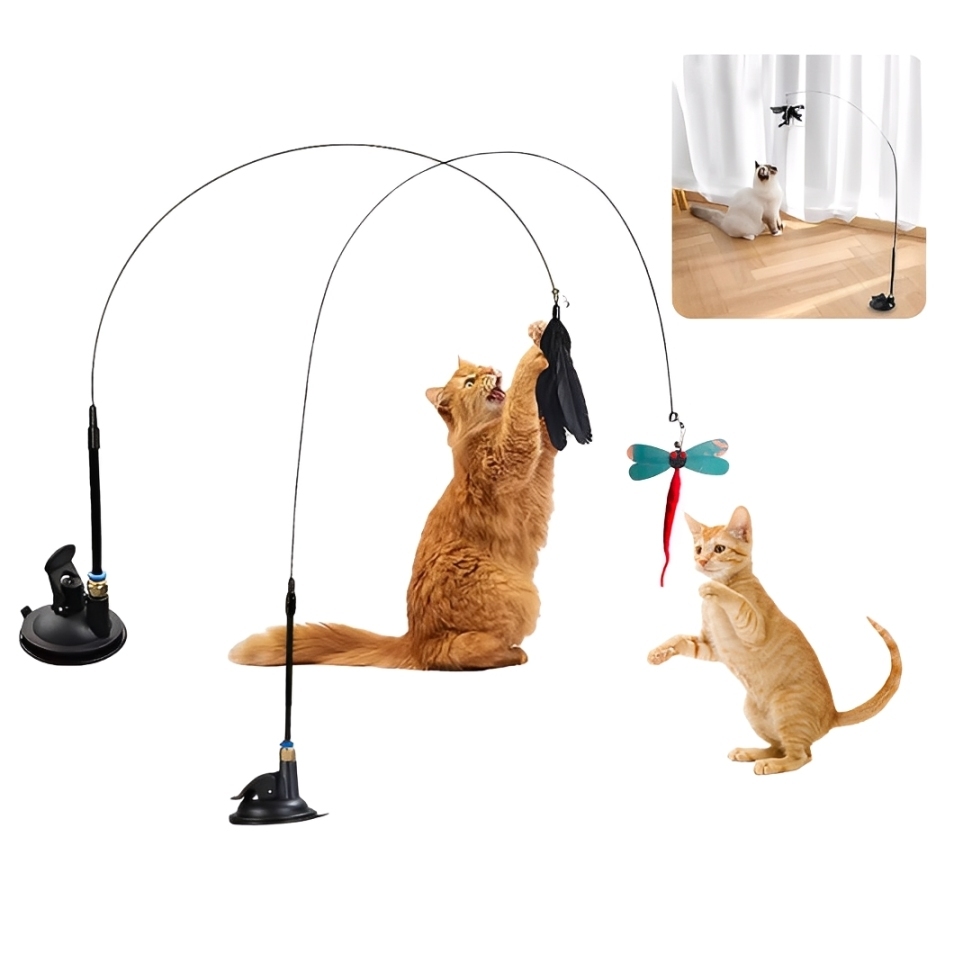 Brinquedo Para Gatos Vara Varinha Interativas Com Ventosa Pena Libelula Guizo