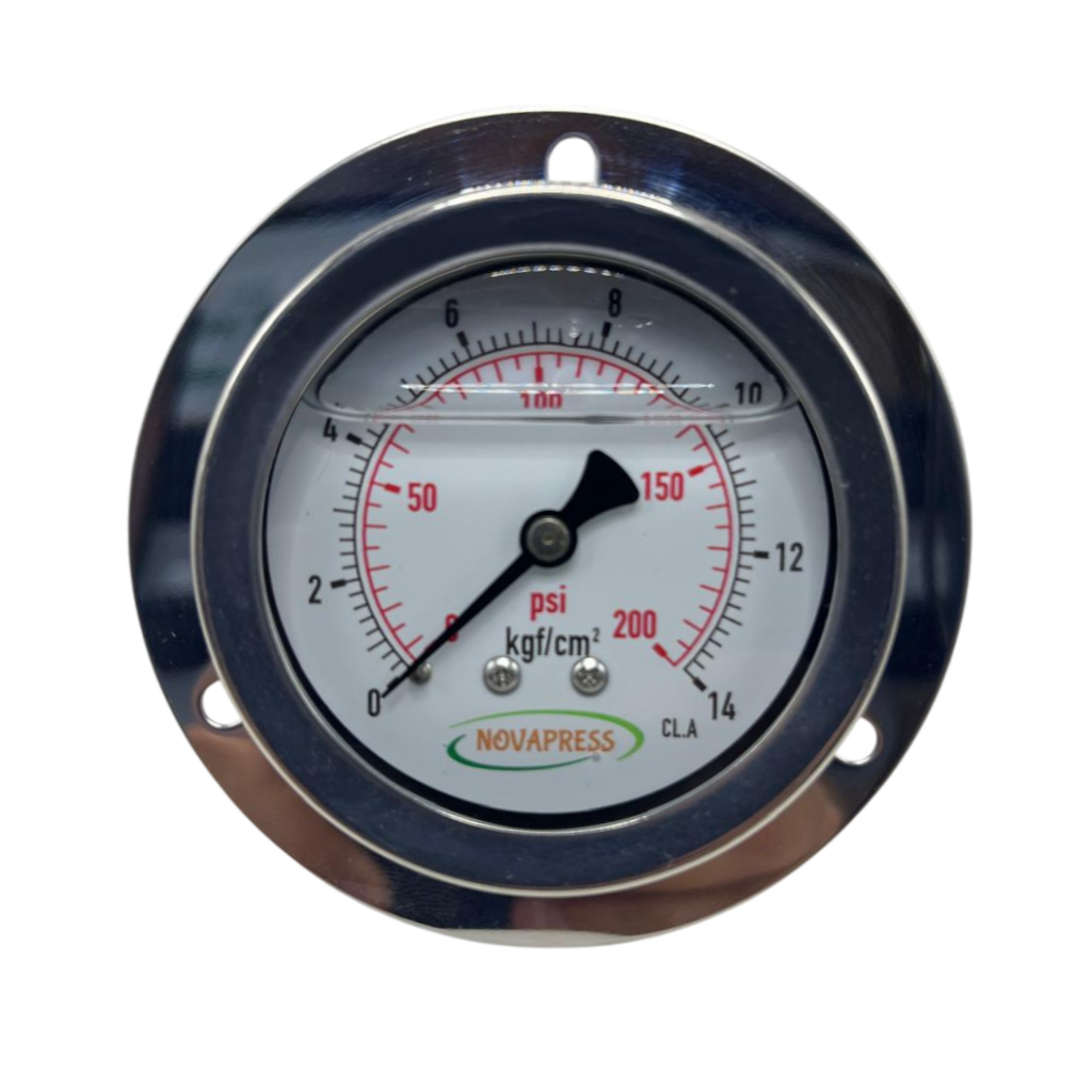 Manômetro Com Flange - Diâmetro com 63mm - Escala de 0-14 Kgf/cm2 X 200 Psi