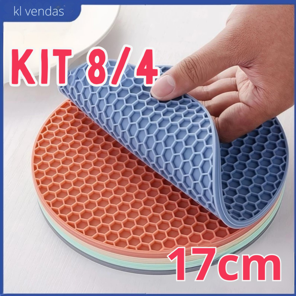 Imagem Kit 8 Descansos Panela em Silicone Protetor Resistente 17cm Apoio de Panela Quente