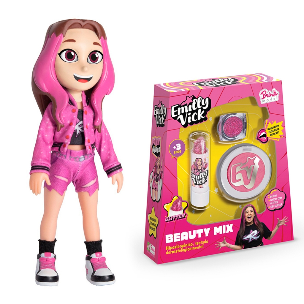 Kit Boneca Emilly Vick + Maquiagem Beauty Mix Dos Rosa - Baby Brink em Oferta na Shopee