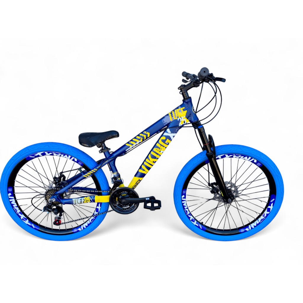 Bicicleta Aro 26 Vikingx Tuff Freeride Downhill 21v Rodas Vmaxx Freio a Disco Garfo Suspensão Pneu Flame
