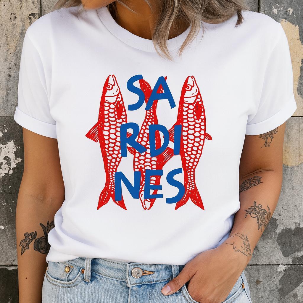 T shirt Sardinhas Camiseta Feminina Sardines 100% Algodão estilosa verão Entrega Imediata em Oferta na Shopee