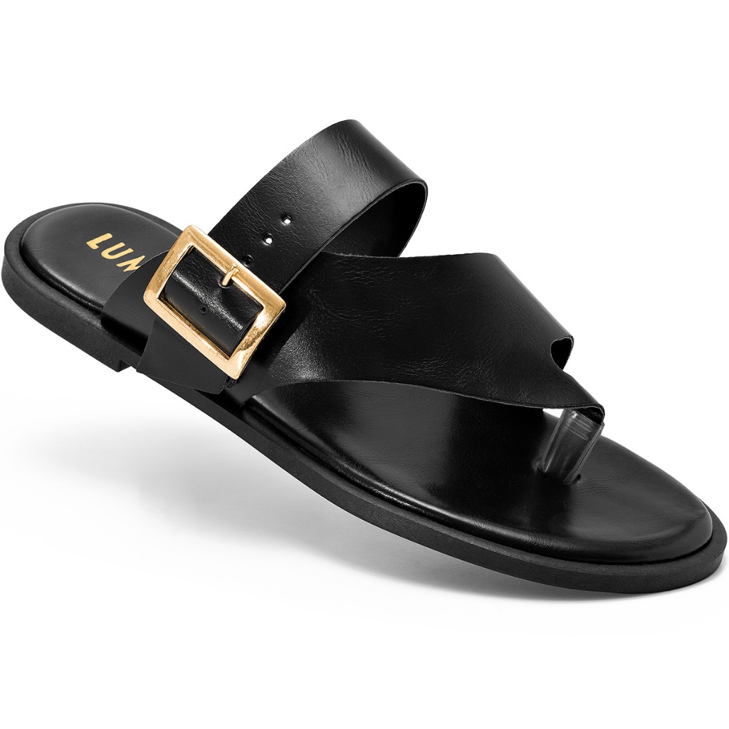 Sandália Rasteira Feminina Lumiss Chinelo Confortável Fivela Dourada Preto em Oferta na Shopee
