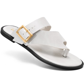 Sandália Rasteira Feminina Lumiss Chinelo Confortável Fivela Dourada Off White em Oferta na Shopee