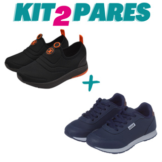 KIT 2 PARES Tenis Infantil Calce Facil Menino Preto Preto Laranja e Escolar Jogging Marinho Promoção em Oferta na Shopee