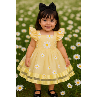🌼 Vestido Infantil Margarida Amarelo em Oferta na Shopee