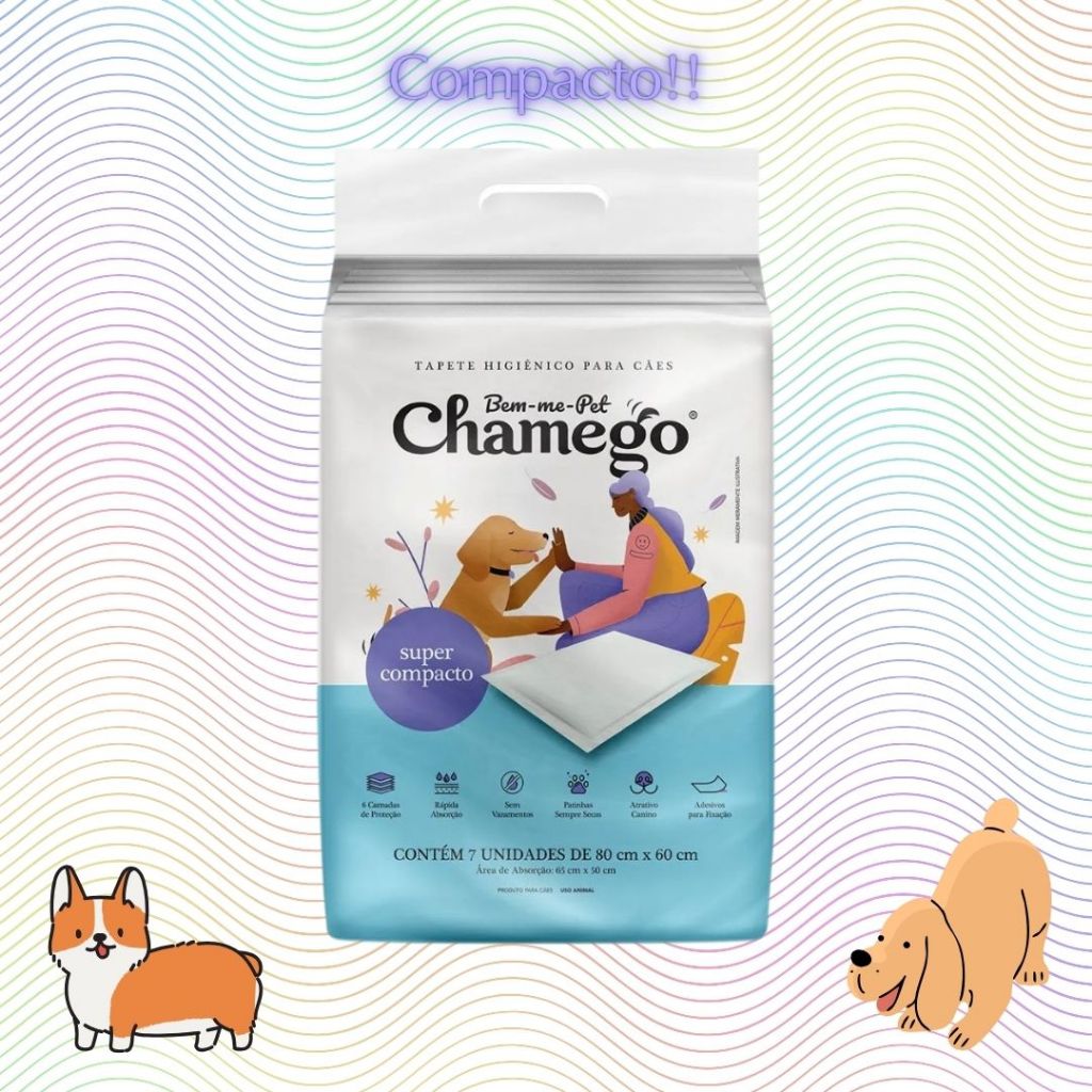 Tapete Higiênico Compacto Para Cães 80X60cm Pacote com 7 Unidades Chamego