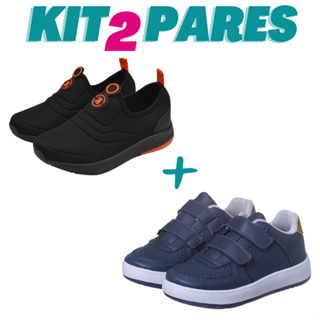 KIT 2 PARES Tenis Infantil Calce Facil Menino Preto Laranja e Casual Marinho Kidstep em Oferta na Shopee