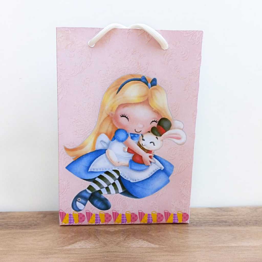 Sacolinha Surpresa Personalizada Lembrancinha Alice no Pais das Maravilhas aquarela PEGUE E MONTE