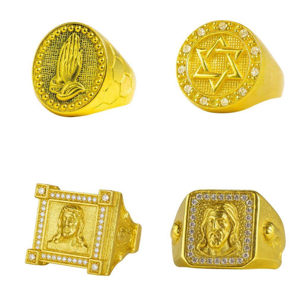 Dedeira Anel Moeda Antiga Cravejado Ouro 18k Masculino Fé Jesus Cristo Estrela de Davi