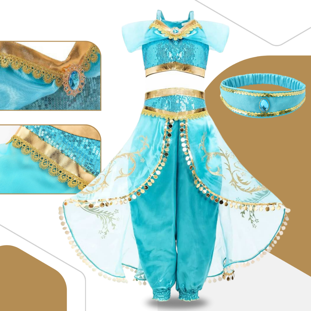Fantasia Jasmine Vestido Carnaval Menina Luxo Disney Princesa + Coroa em Oferta na Shopee