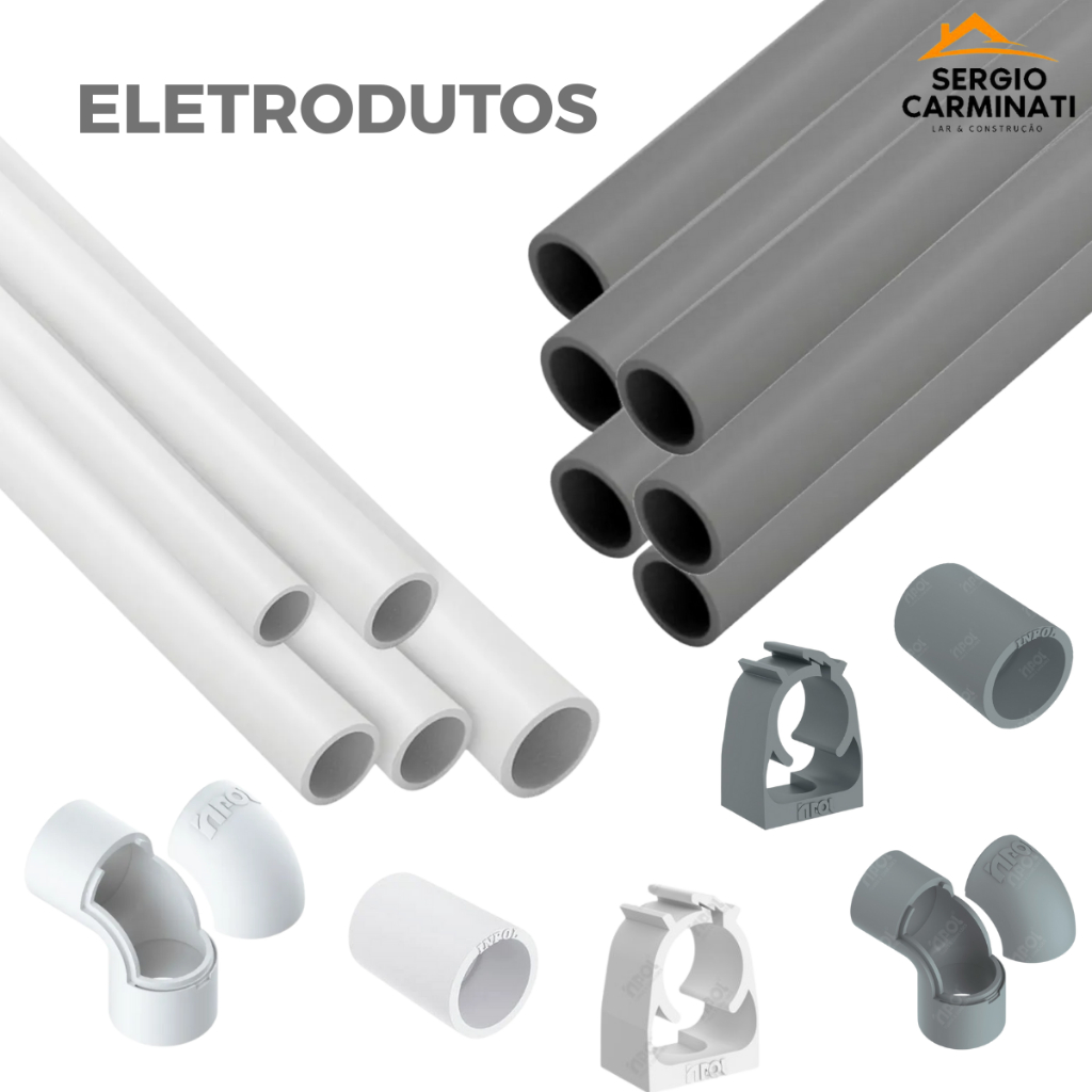 Tubo Condulete Eletroduto 1Metro Inpol 1/2", 3/4", 1 Branco,Cinza Anti-Chamas Abraçadeira,Luva,Caixa