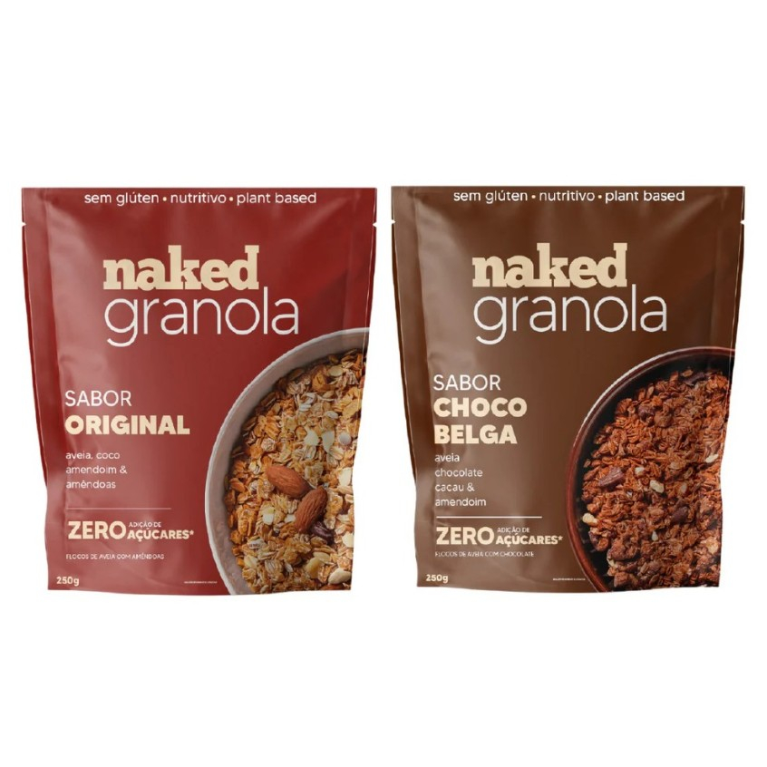 Granola Naked Sabor Original E Chocolate Belga 250g 2un em Oferta na Shopee