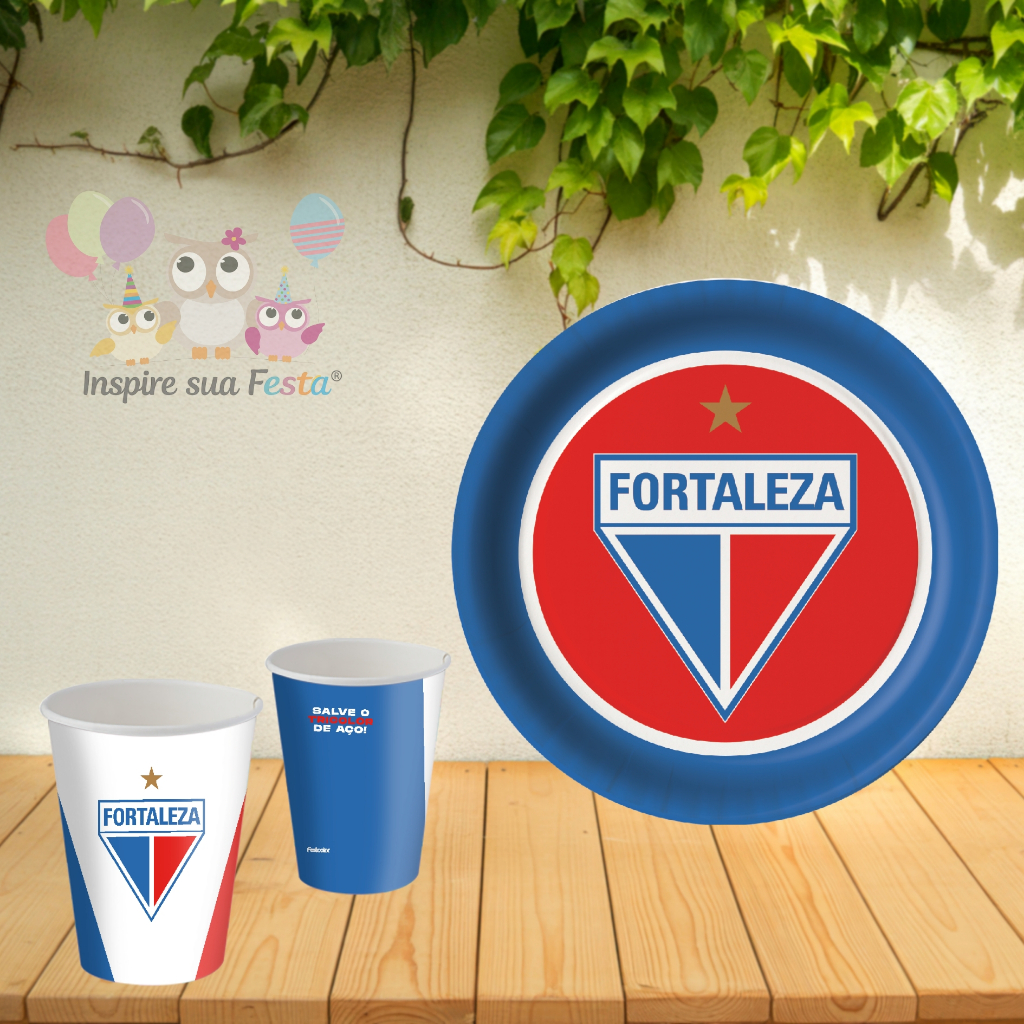 Kit Festa Fortaleza Futebol 8 Copos 200 ml + 8 Pratos 18 cm Festcolor Licenciado - Inspire