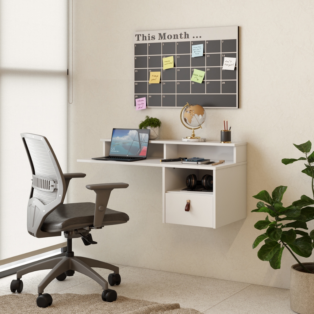 Escrivaninha Suspensa Maxi 80cm com Gaveta Nichos | Home Office/Notebook | FULL em Oferta na Shopee