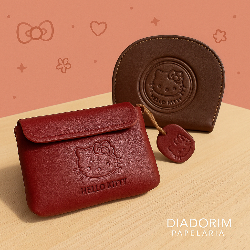 Carteira Gatinha Kawaii – 2 Modelos (Botão ou Zíper) – Couro Sintético em Oferta na Shopee