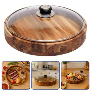 Gamela em Madeira para Churrasco, Porções e Mesa Posta com Tampa de Vidro 30,5cm em Oferta na Shopee