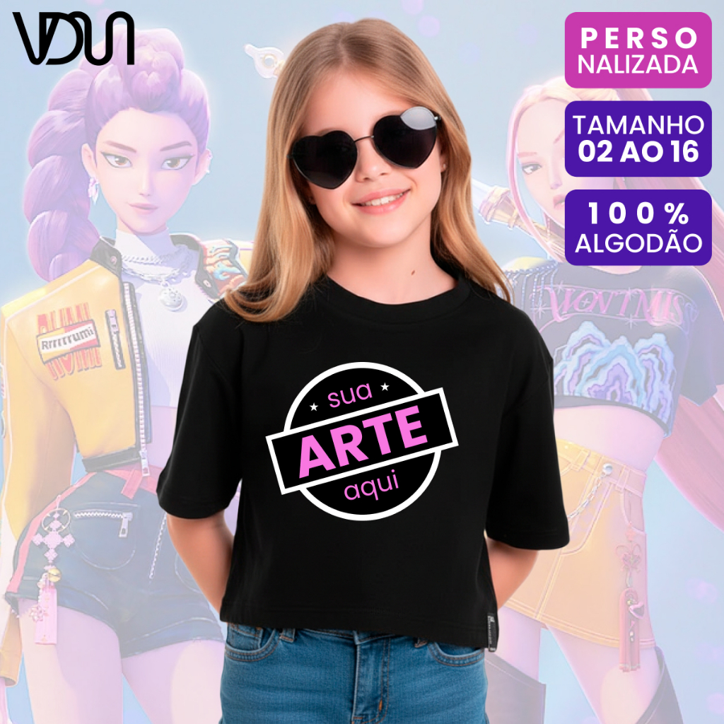 Camiseta Infantil Personalizada com sua Estampa Logo Arte Frase | Festa Aniversário Viagem Passeio Menina Criança Blusa em Oferta na Shopee