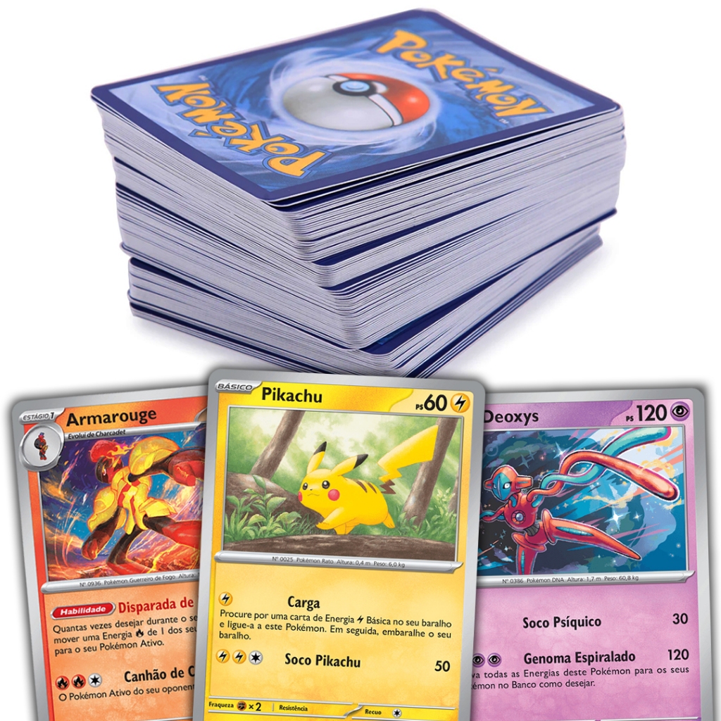 Kit 50 Cartas Pokémon com Brilhantes Originais Sem Repetidas Português Copag