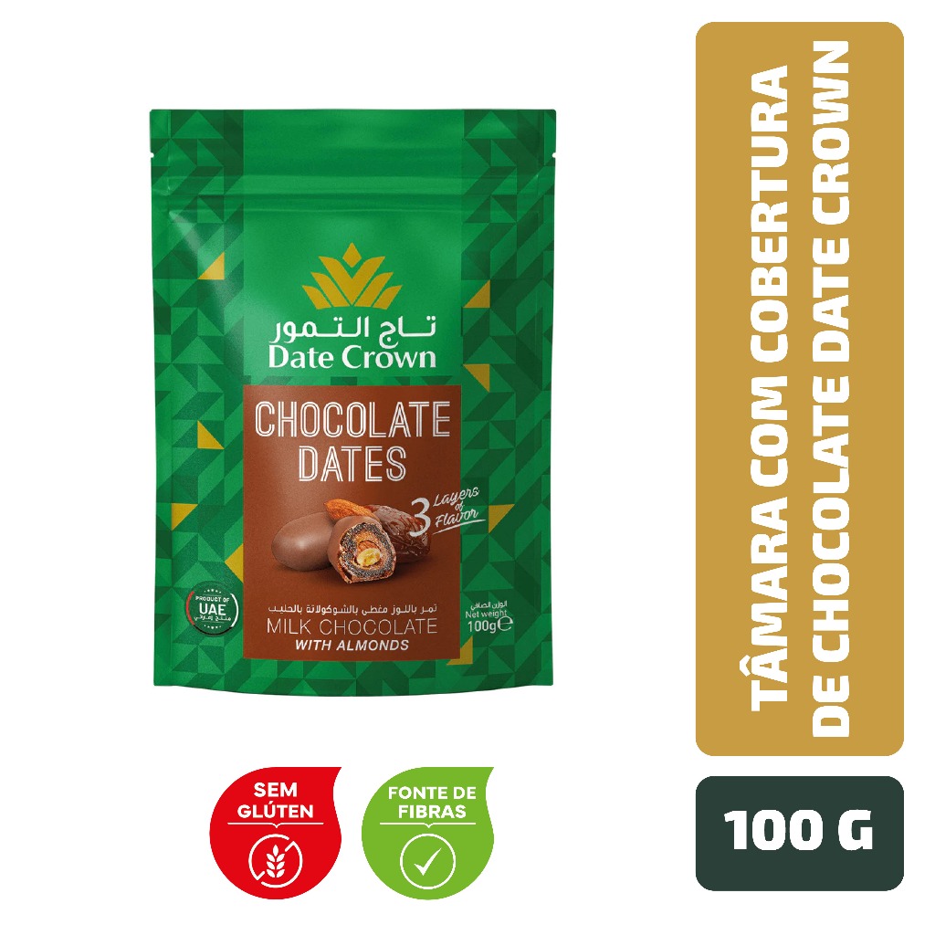 Tâmara com Cobertura de Chocolate Date Crown 100 g em Oferta na Shopee