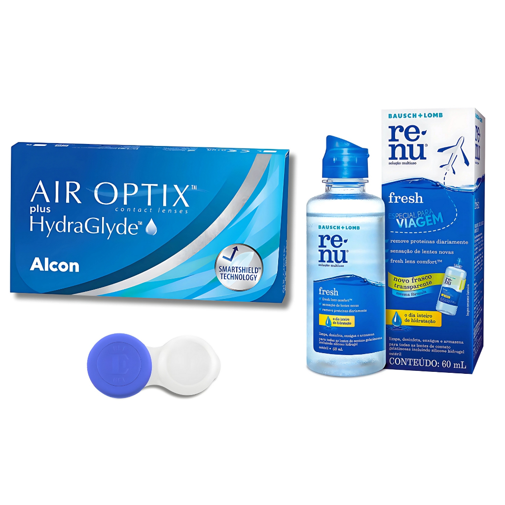 Lentes De Contato Air Optix Hydraglyde Alcon + Estojo e Renu