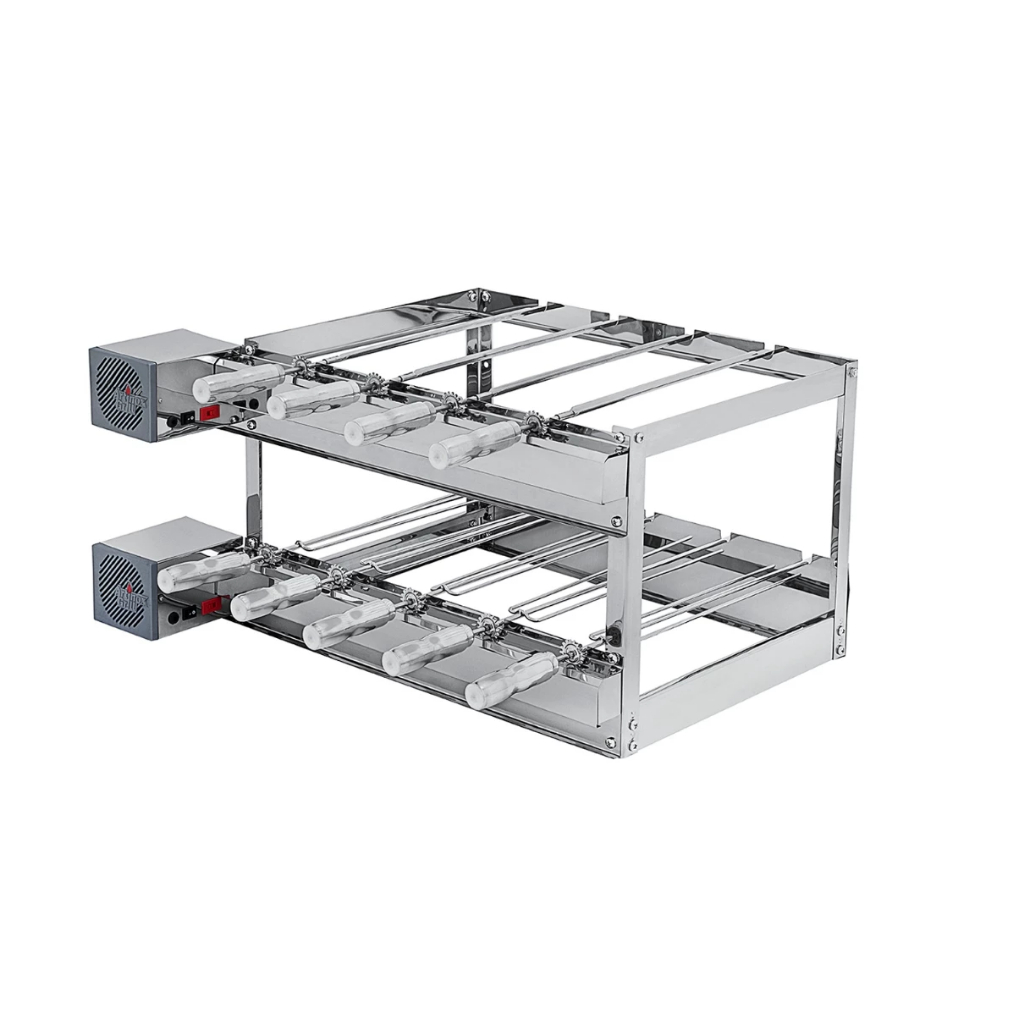 Churrasqueira De Inox Giratoria Grill DUPLA 100% Inox Com 9 Espetos Giratórios De Inox