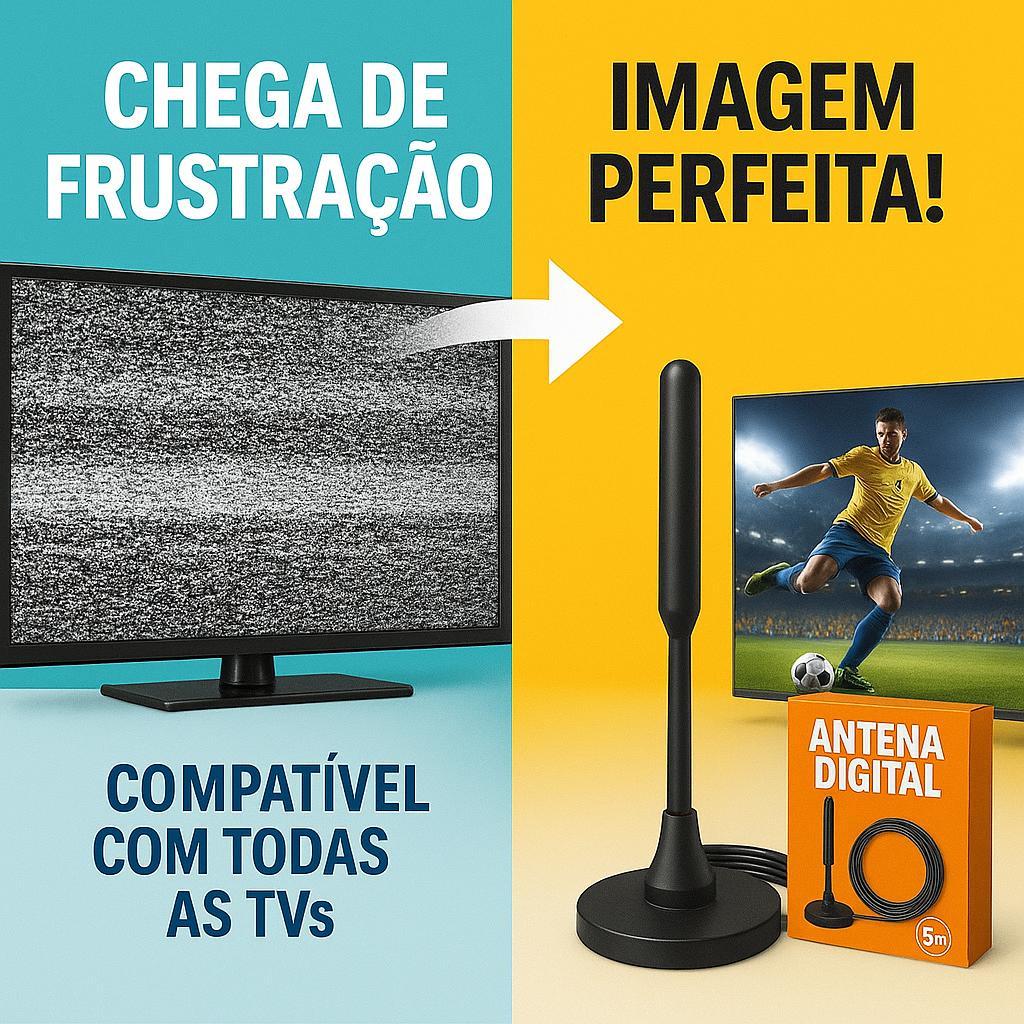 KIT 3 Antena Digital Amplificada Full HDTV UHF VHF FM Interna Externa Base Imã 4K a Prova da Agua