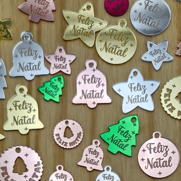Aplique Natal - Tag/Pingente - 3CM - Acrílico Espelhado